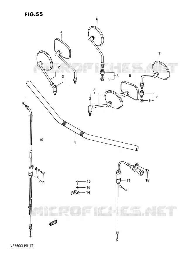 HANDLEBAR - CABLES (VS750GLFG/GLFH/GLFJ/GLFK/GLFL/GLFM) Suzuki MOTO 750 INTRUDER 1991  VS750GLFM(E1)