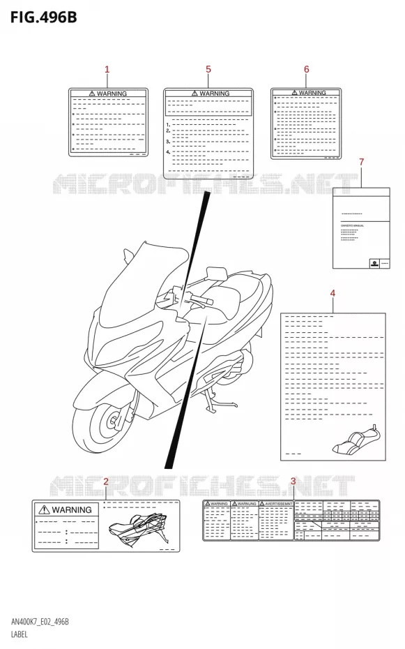 LABEL (L0) Suzuki SCOOTER 400 BURGMAN 2007  AN400 K7 (E02,E19,E24,E54)
