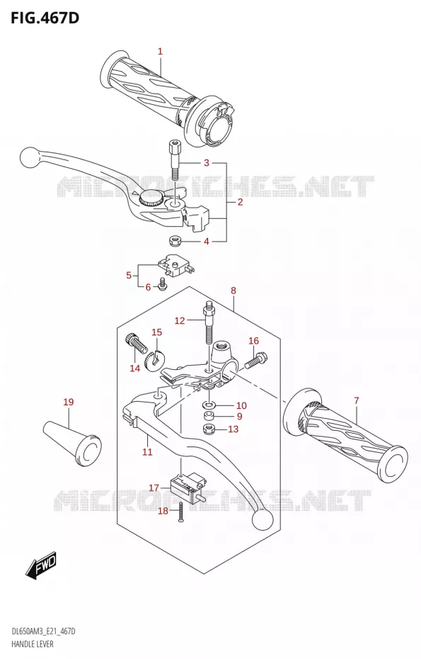 LEVERS - HANDGRIPS (DL650XAU:M3:E21) Suzuki MOTO 650 V-STROM 2023  DL650AM3
