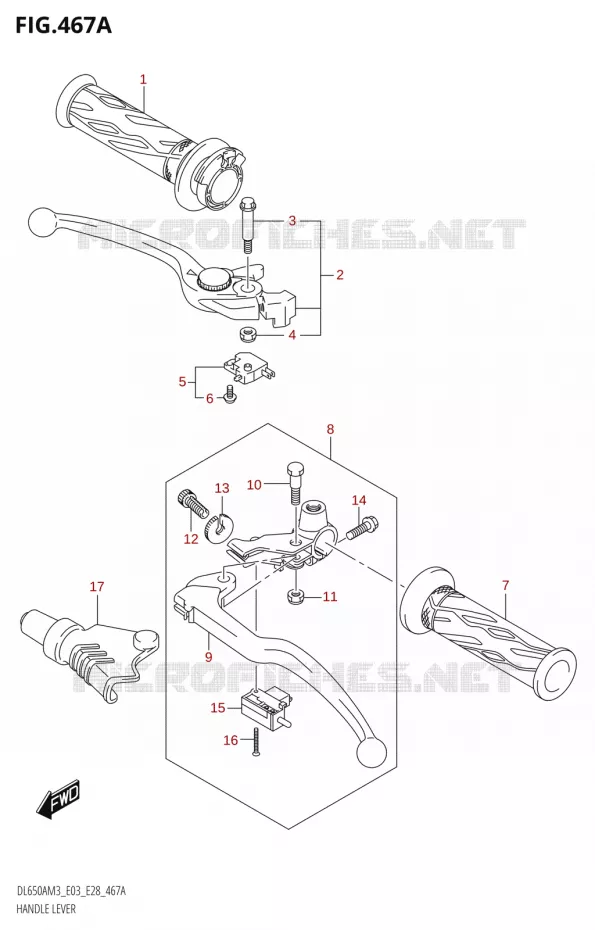 LEVERS - HANDGRIPS (DL650A:M3:E03) Suzuki MOTO 650 V-STROM 2023  DL650AM3