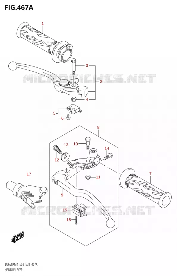 LEVERS - HANDGRIPS (DL650A:M4:E03) Suzuki MOTO 650 V-STROM 2024  DL650AM4