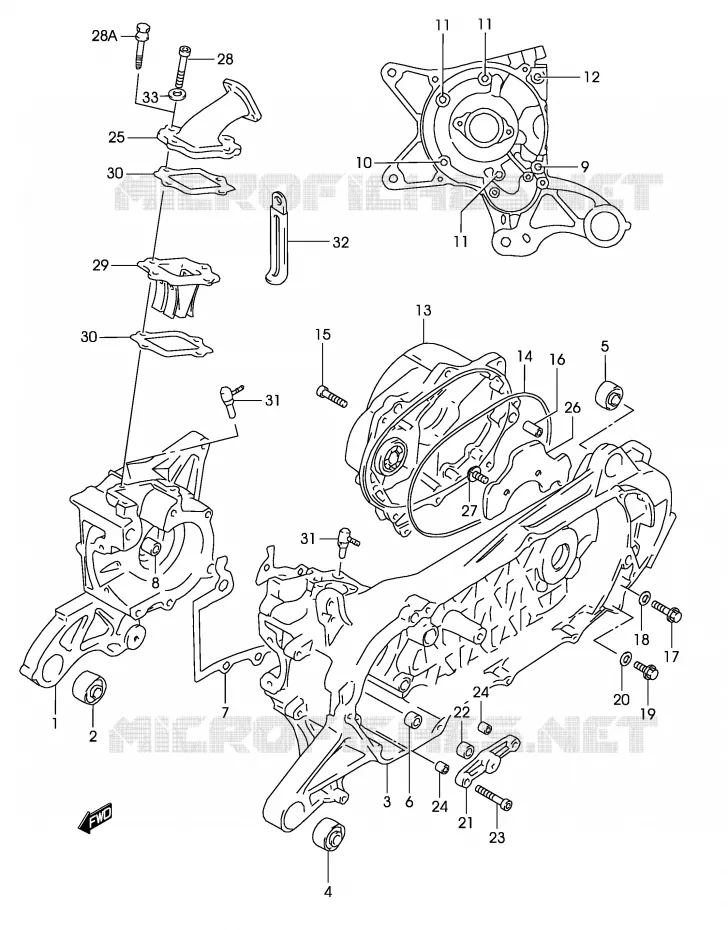 CRANKCASE (MODEL AY50 K1 ) Suzuki SCOOTER 50 KATANA 2001  AY50WRK1(P19)