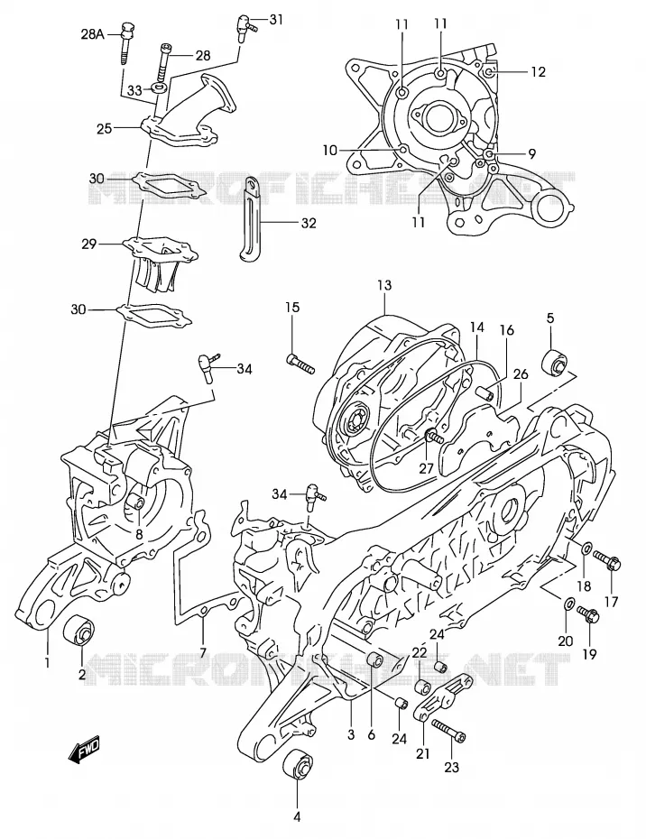 CRANKCASE (MODEL AY50 K2, SEE NOTE ) Suzuki SCOOTER 50 KATANA 2004  AY50WK4(P19)