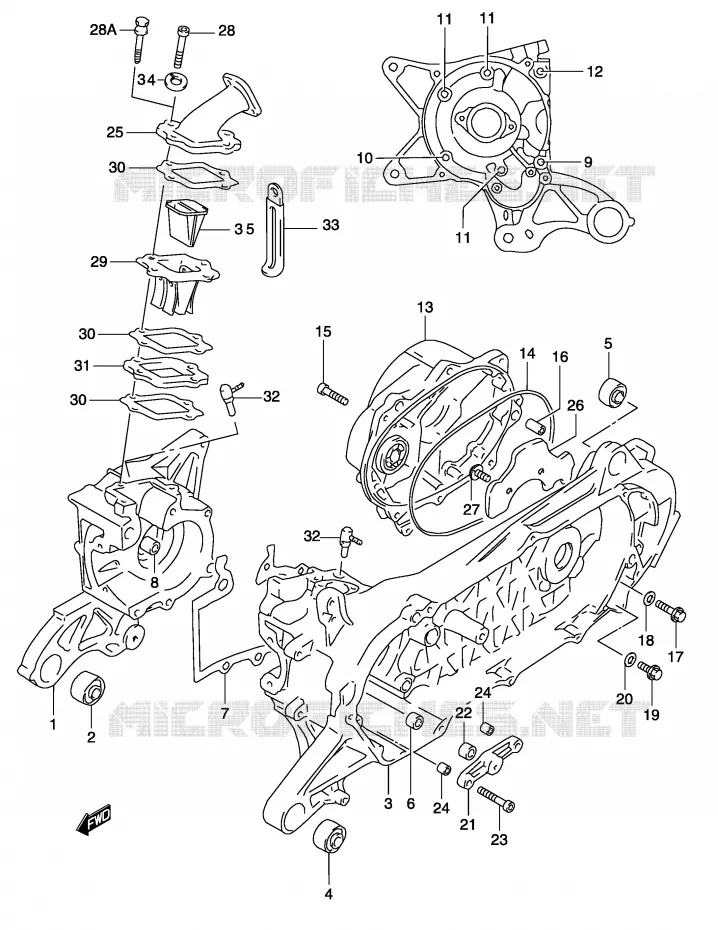 CRANKCASE (MODEL AY50WR K1) Suzuki SCOOTER 50 KATANA 2003  AY50WK3(P19)