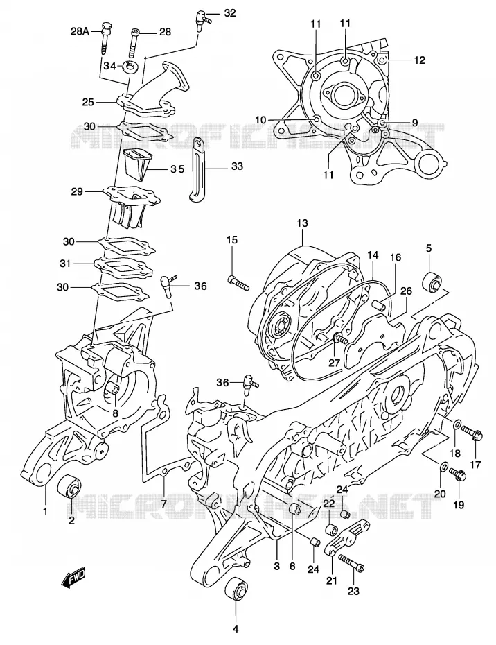 CRANKCASE (MODEL AY50WR K2, SEE NOTE) Suzuki SCOOTER 50 KATANA 2002  AY50K2(P19)