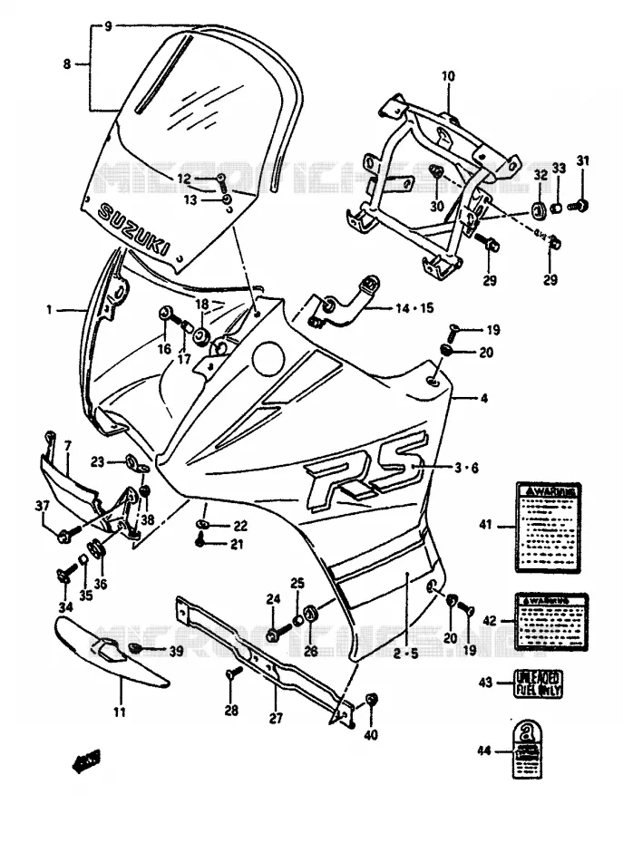 FAIRING - LABELS (MODEL J 0JW,28V) Suzuki MOTO 650 DR 1990  DR650SL(L/M)