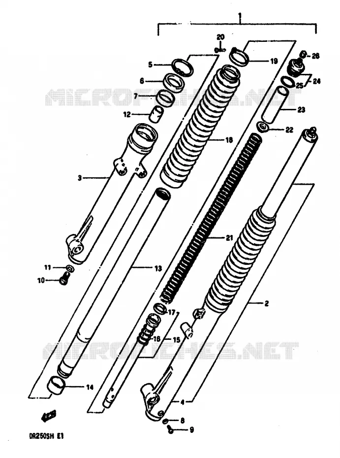 FRONT FORK (MODEL E) Suzuki MOTO 250 DR 1986  DR250SG(E/F/G/H)