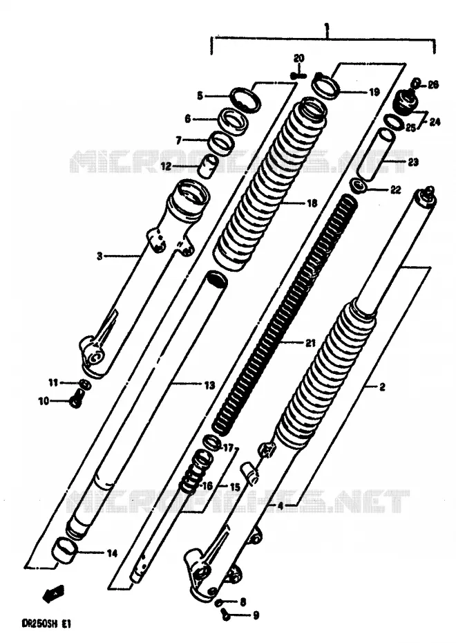 FRONT FORK (MODEL F/G/H) Suzuki MOTO 250 DR 1984  DR250SE(E/F/G/H)