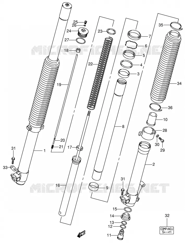 FRONT FORK (MODEL K2/K3/K4) Suzuki MOTO 400 DR-Z 2003  DR-Z400SK3(E3/E28)