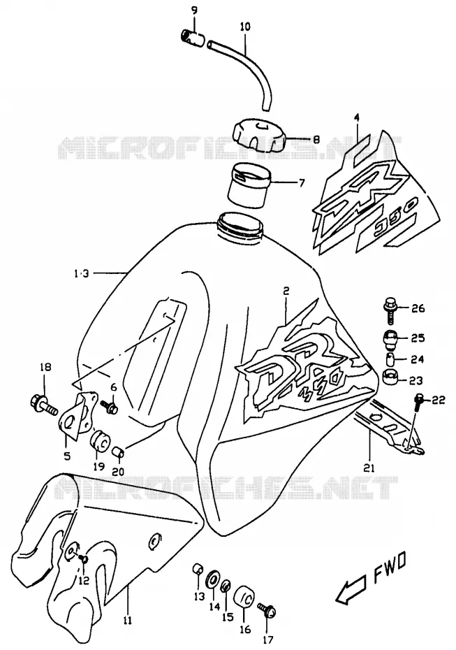 FUEL TANK (MODEL V/W) Suzuki MOTO 350 DR 1999  DR350X(V/W/X)