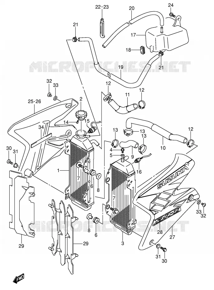 RADIATOR (MODEL K4) Suzuki MOTO 400 DR-Z 2002  DR-Z400SK2(E2)