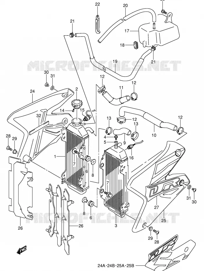 RADIATOR (MODEL Y/K1) Suzuki MOTO 400 DR-Z 2002  DR-Z400SK2(E2)