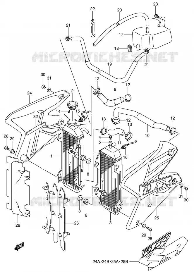 RADIATOR (MODEL Y/K1) Suzuki MOTO 400 DR-Z 2002  DR-Z400SK2(E3/E28)