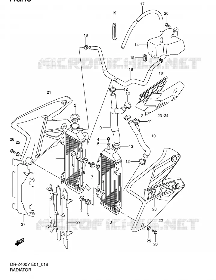 RADIATOR (MODEL Y/K1) Suzuki MOTO 400 DR-Z 2004  DR-Z400K4(E1)