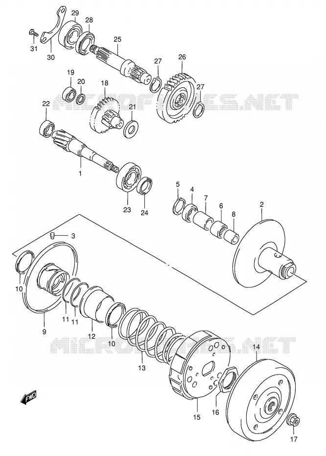 TRANSMISSION (2)(MODEL P:F.NO.100296~/MODEL R) Suzuki SCOOTER 50 AE 1990  AE50L(E1)