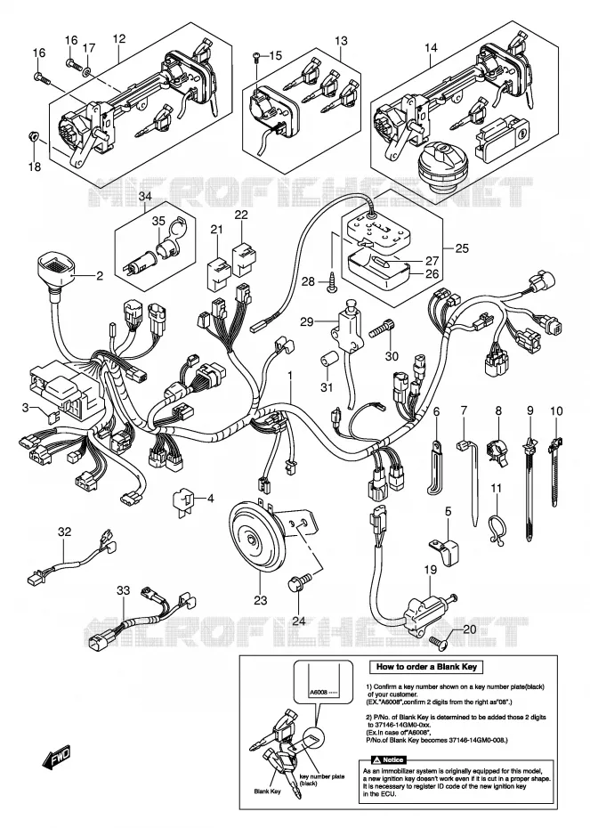 WIRING HARNESS (MODEL K5/K6 E2,E19,IMOBI) Suzuki SCOOTER 250 BURGMAN 2004  AN250K4(E2)