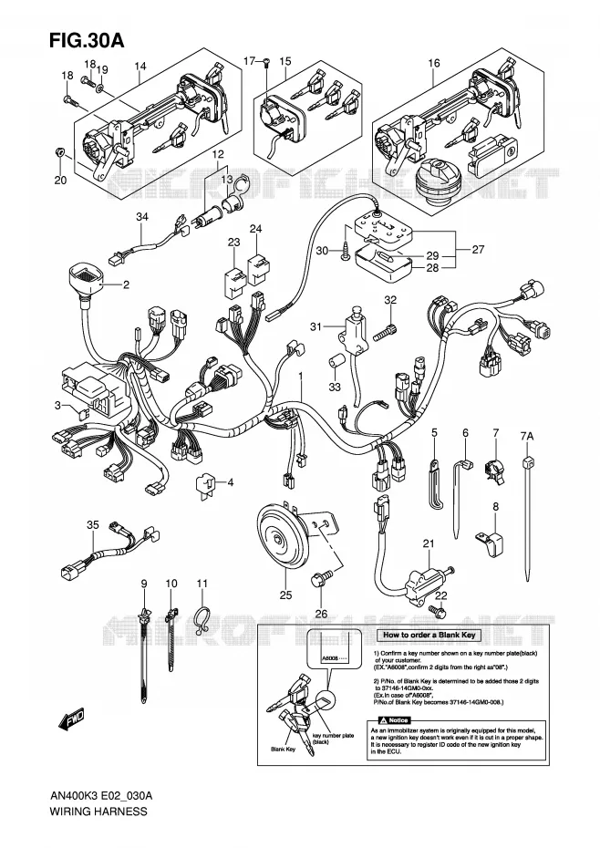 WIRING HARNESS (MODEL K5/K6 IMOBI) Suzuki SCOOTER 400 BURGMAN 2003  AN400K3(E2)