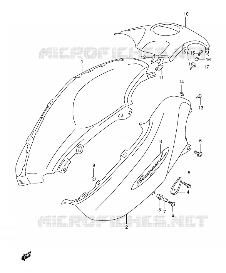 FUEL TANK COVER (MODEL X) Suzuki MOTO 650 FREEWIND 1998  XF650W(E2)