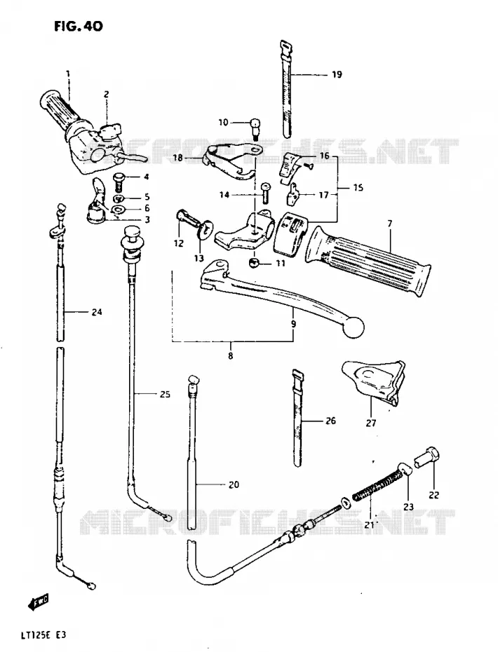 HANDLE SWITCH - CONTROL CABLE (MODEL E) Suzuki QUAD 125 QUADRUNNER 1983  LT125D(E3)