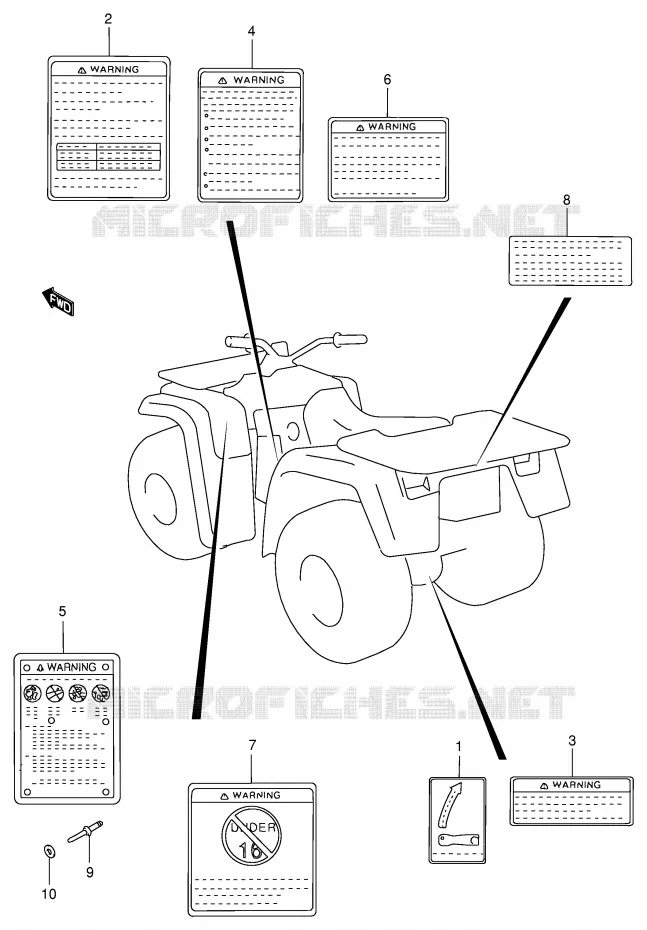 LABEL (MODEL X/Y/K1/K2) Suzuki QUAD 500 QUADMASTER 2000  LT-F500FY(E3/E28)