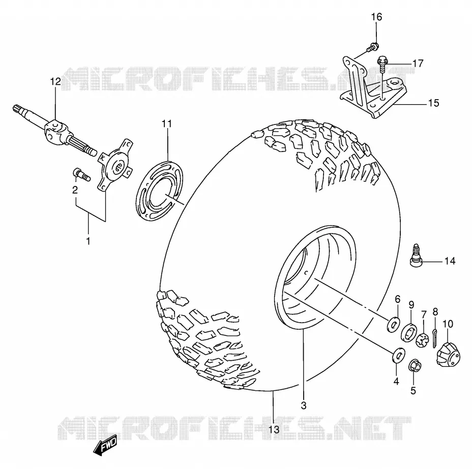 LEFT HAND REAR WHEEL Suzuki QUAD 250 OZARK 2000  LT-F250FY(E24)
