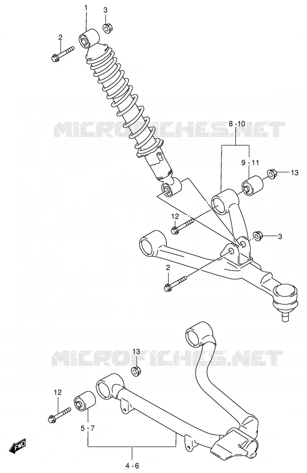 SUSPENSION ARM (MODEL W/X) Suzuki QUAD 500 QUADMASTER 1999  LT-F500FX(E3/E28)