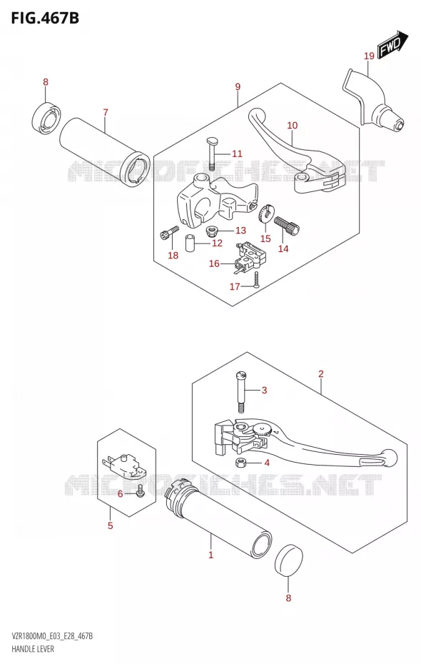 HANDGRIPS - LEVERS  (VZR1800BZ) Suzuki MOTO 1800 BOULEVARD 2020  VZR1800 M0 /​ VZR1800BZ M0 (E03,E28,E33)