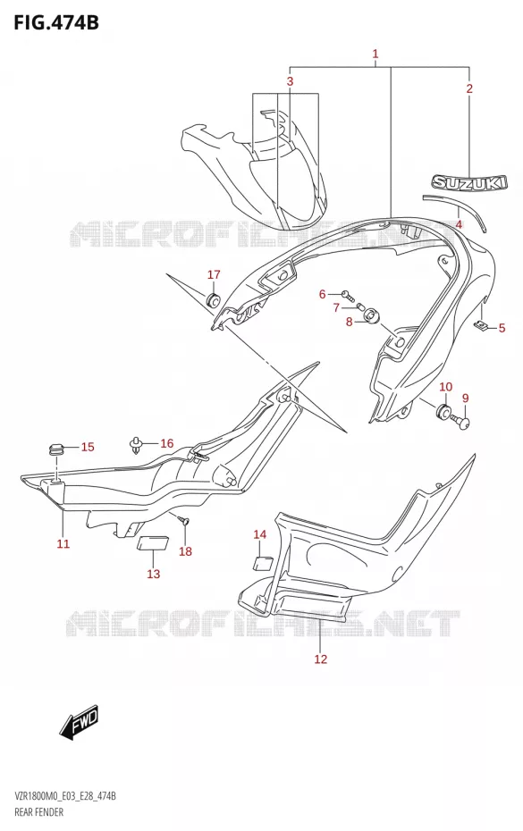 REAR FENDER (VZR1800BZ)(SEE NOTE 1) Suzuki MOTO 1800 BOULEVARD 2020  VZR1800 M0 /​ VZR1800BZ M0 (E03,E28,E33)