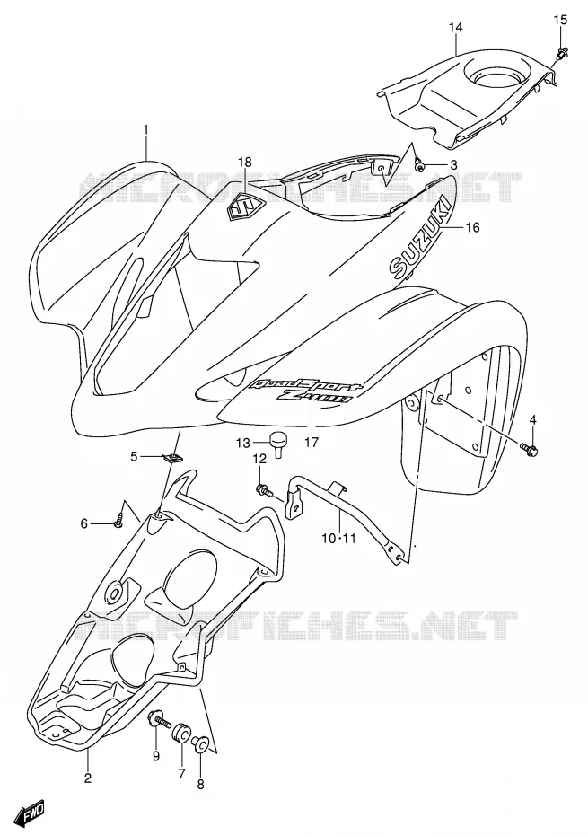 FRONT FENDER (MODEL K4) Suzuki QUAD 400 QUADSPORT 2005  LT-Z400K5(E19)