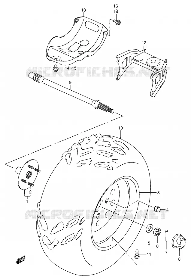 LEFT HAND REAR WHEEL (MODEL W/X) Suzuki QUAD 500 QUADMASTER 2000  LT-F500FY(E3/E28)