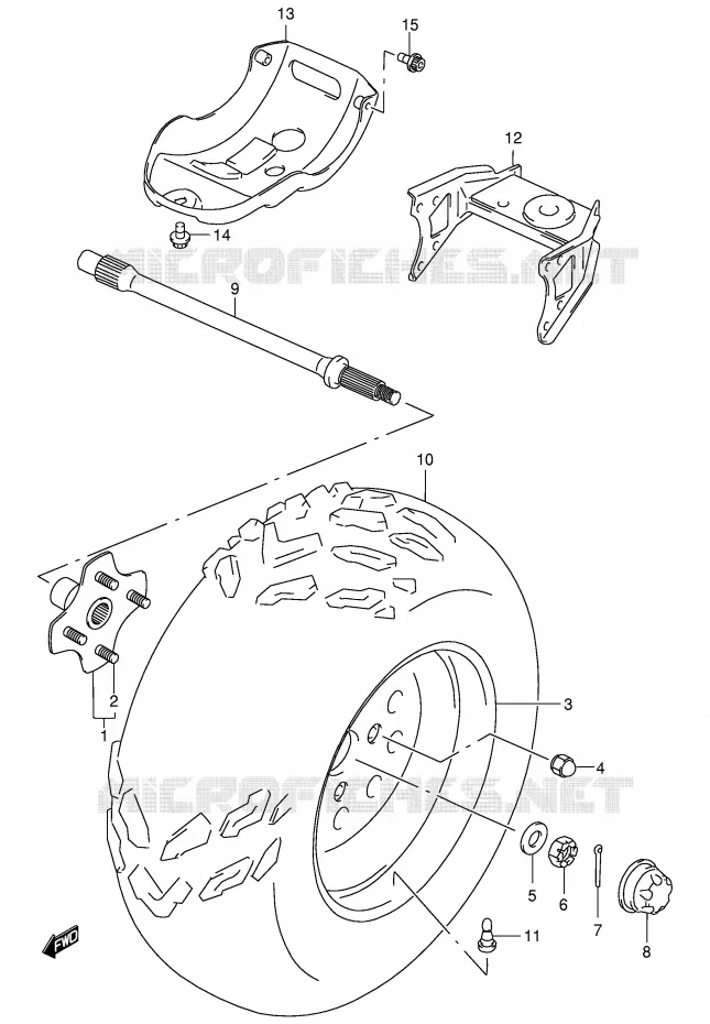 LEFT HAND REAR WHEEL (MODEL Y) Suzuki QUAD 500 QUADMASTER 2000  LT-F500FY(E3/E28)