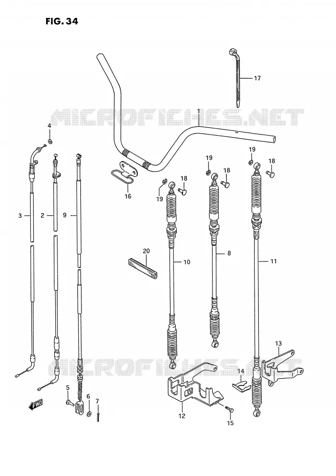 HANDLEBAR - CABLE (MODEL J/K) Suzuki QUAD 250 OZARK 1994  LT-F250R(E28)