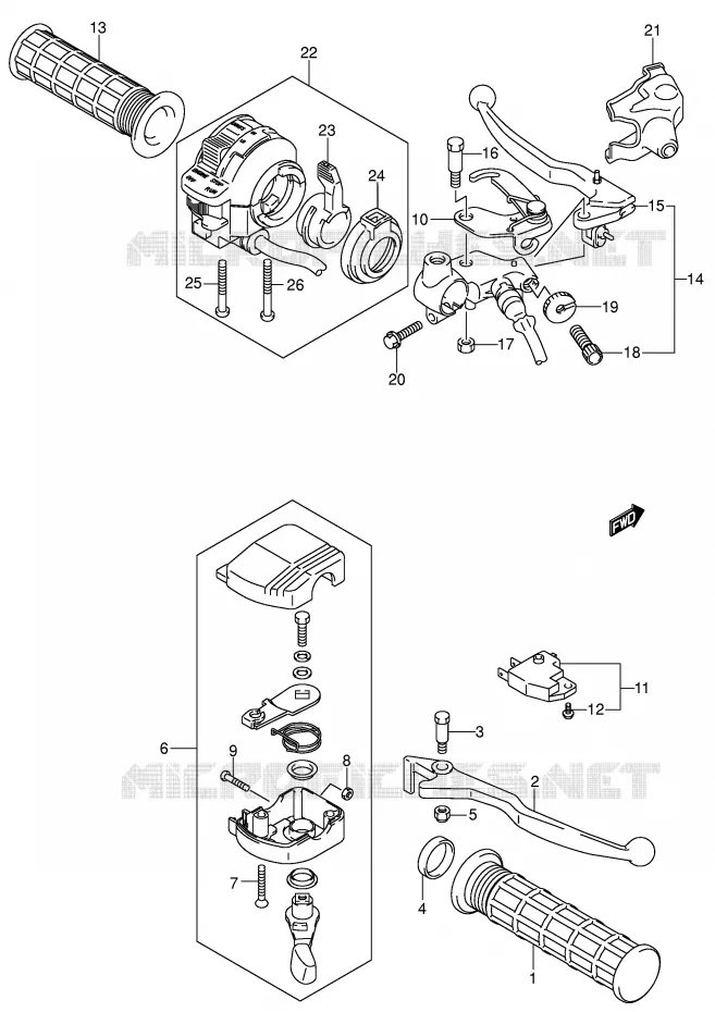 LEVERS - HANDGRIPS (MODEL K2/K3) Suzuki QUAD 250 OZARK 2006  LT-F250K6(E3/E28)