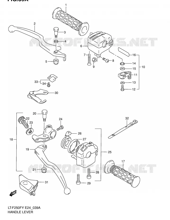 LEVERS - HANDGRIPS (MODEL  K2) Suzuki QUAD 250 OZARK 2001  LT-F250FK1(E24)
