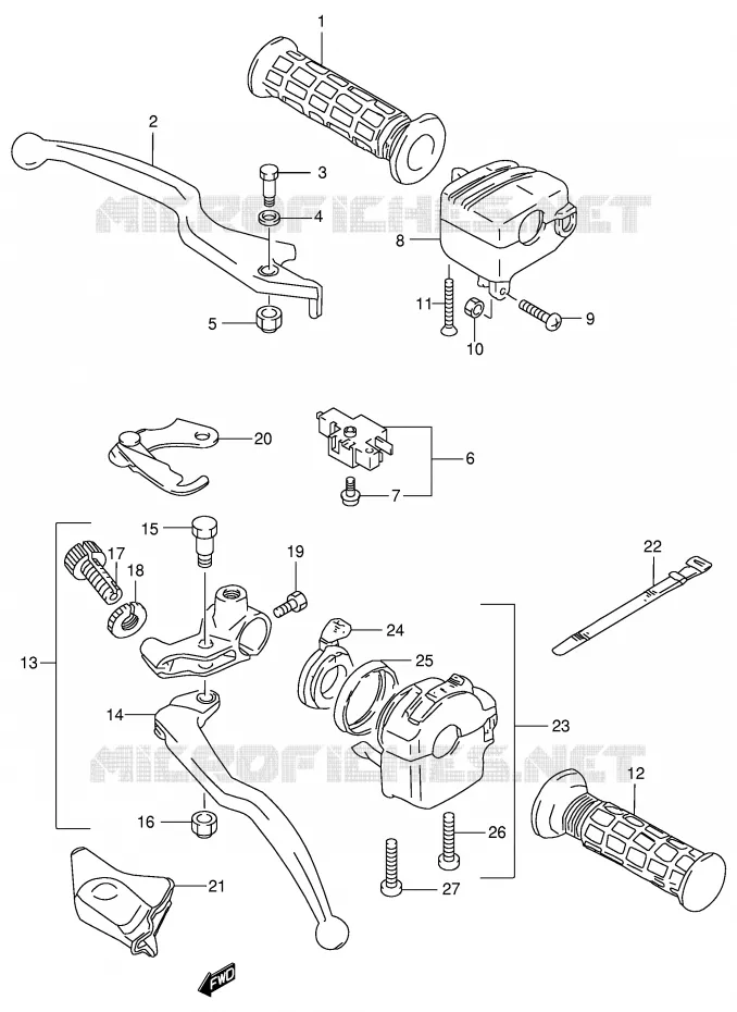 LEVERS - HANDGRIPS (MODEL K2) Suzuki QUAD 500 VINSON 2002  LT-F500FK2(E3/E28)