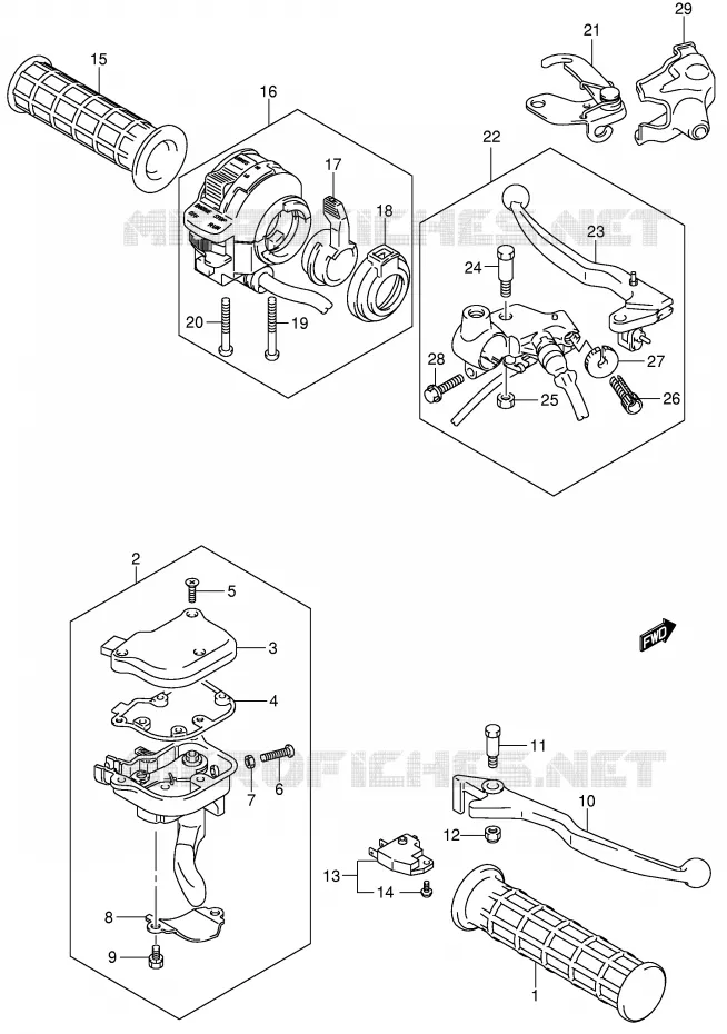 LEVERS - HANDGRIPS (MODEL K4) Suzuki QUAD 250 QUADSPORT 2004  LT-Z250K4(E19)