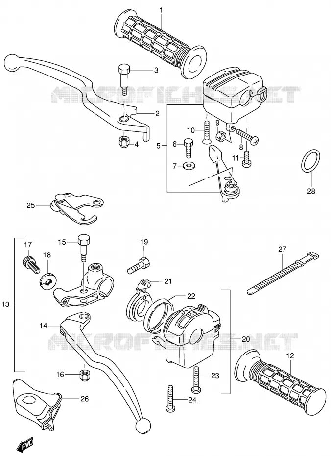 LEVERS - HANDGRIPS (MODEL X/Y/K1) Suzuki QUAD 300 KINGQUAD 1999  LT-F300FX(E3/E28)