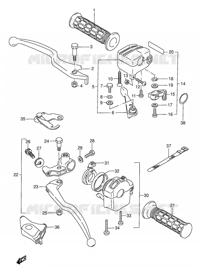 LEVERS - HANDGRIPS Suzuki QUAD 300 KINGQUAD 1998  LT-F4WDXW(E17)