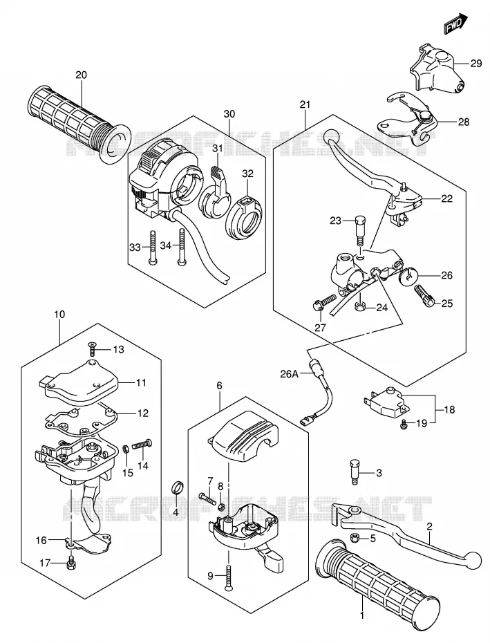 LEVERS - HANDGRIPS Suzuki QUAD 400 EIGER 2004  LT-A400K4(P3/P28)