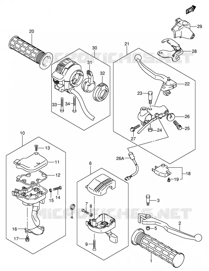 LEVERS - HANDGRIPS Suzuki QUAD 400 EIGER 2012  LT-A400FK6(P3/P28)