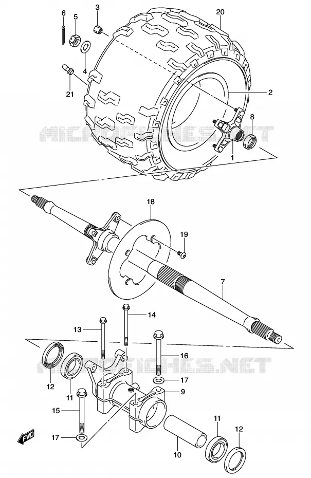 RIGHT HAND REAR WHEEL (MODEL K3) Suzuki QUAD 400 QUADSPORT 2003  LT-Z400K3(E3/E28)