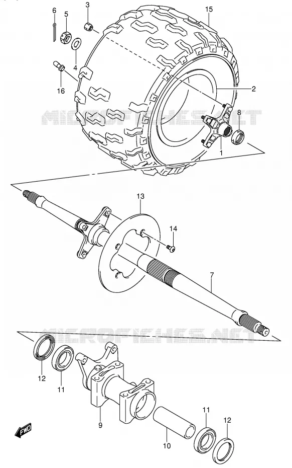 RIGHT HAND REAR WHEEL (MODEL K4) Suzuki QUAD 400 QUADSPORT 2007  LT-Z400K7(E3/E28)