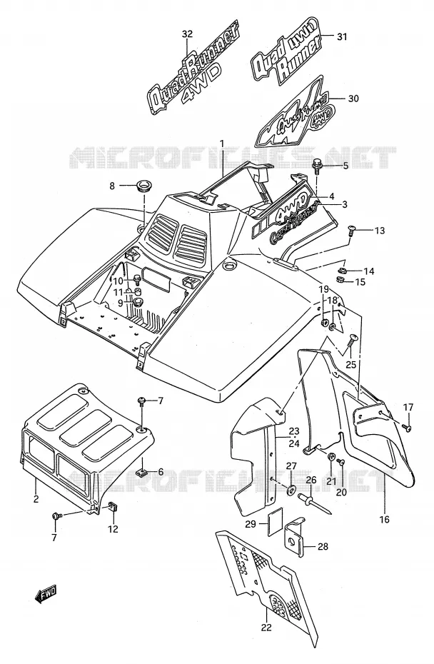 FRONT FENDER (MODEL M/N/P/R/S) Suzuki QUAD 250 KINGQUAD 1993  LT-F4WDP(E28)