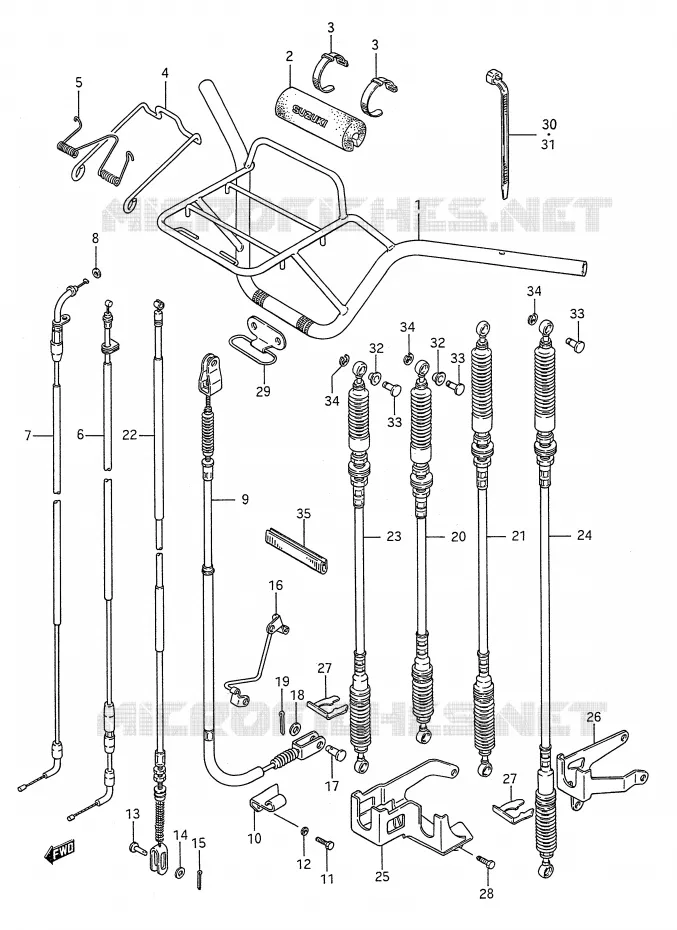 HANDLEBAR - CABLES (MODEL H) Suzuki QUAD 250 KINGQUAD 1990  LT-F4WDL(E28)
