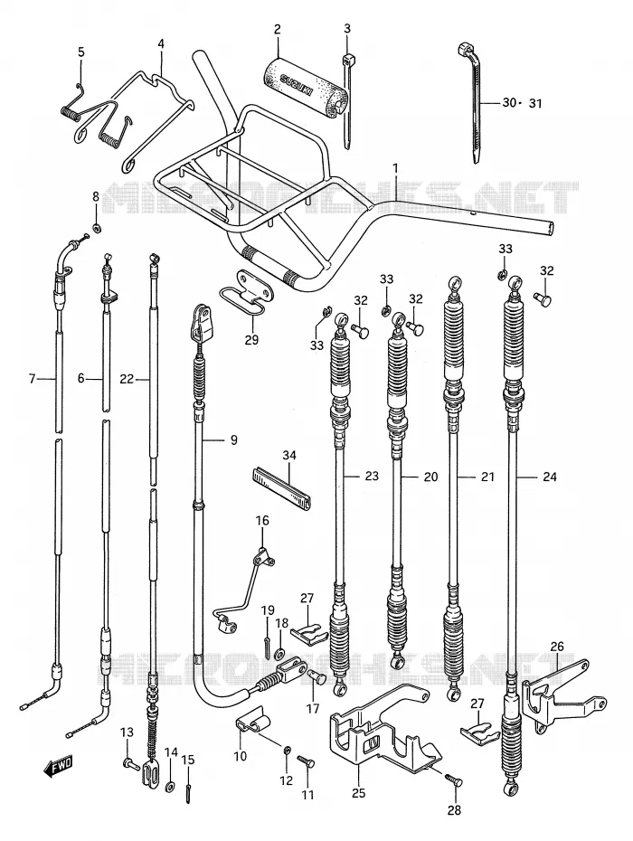 HANDLEBAR - CABLES (MODEL J) Suzuki QUAD 250 KINGQUAD 1990  LT-F4WDL(E28)