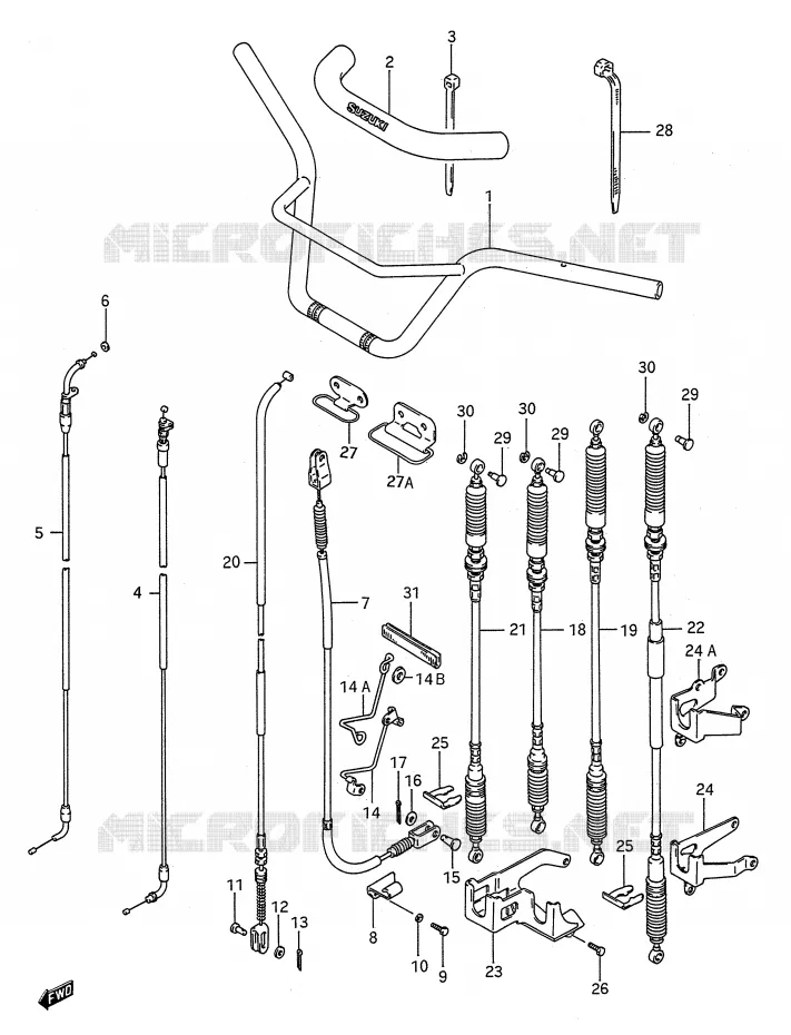 HANDLEBAR - CABLES (MODEL K/L/M/N/P/R/S) Suzuki QUAD 250 KINGQUAD 1993  LT-F4WDP(E28)