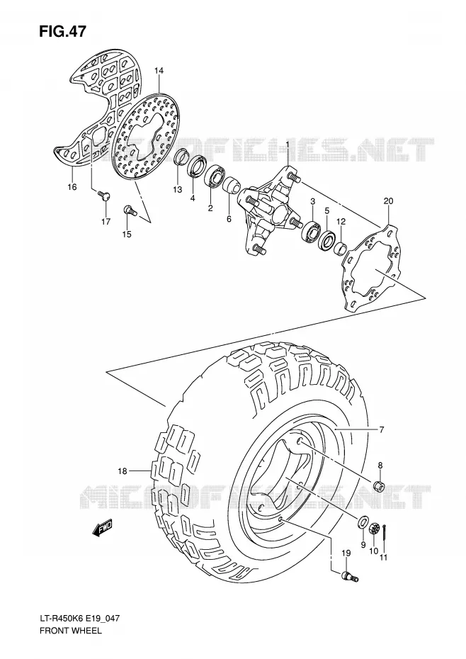FRONT WHEEL Suzuki QUAD 450 QUADRACER 2009  LT-R450ZK9(E19)