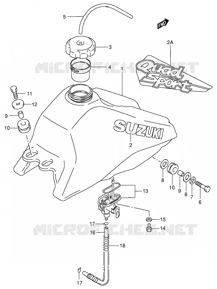 FUEL TANK (MODEL T/V/W/X/Y) Suzuki QUAD 80 QUADSPORT 2001  LT80K1(P3/P28)