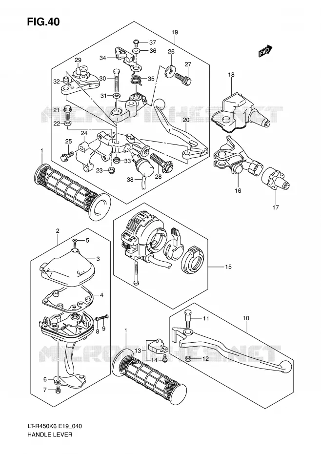 LEVERS - HANDGRIPS (MODEL K6/K7/K8) Suzuki QUAD 450 QUADRACER 2006  LT-R450K6(E19)