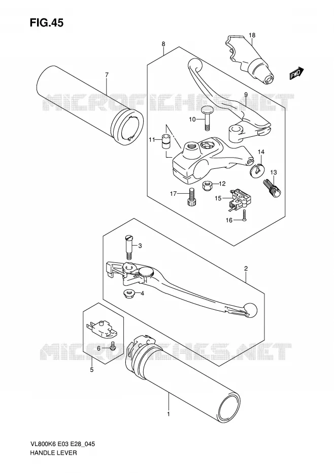 LEVERS - HANDGRIPS (MODEL K6) Suzuki MOTO 800 VOLUSIA 2006  VL800CK6(E3/E28)